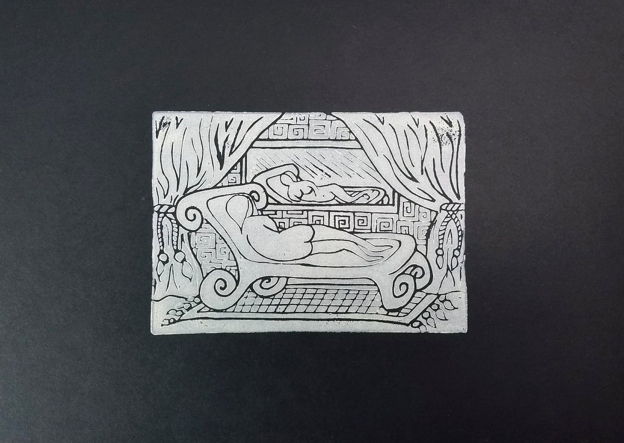 Reclining Figure, linocut print