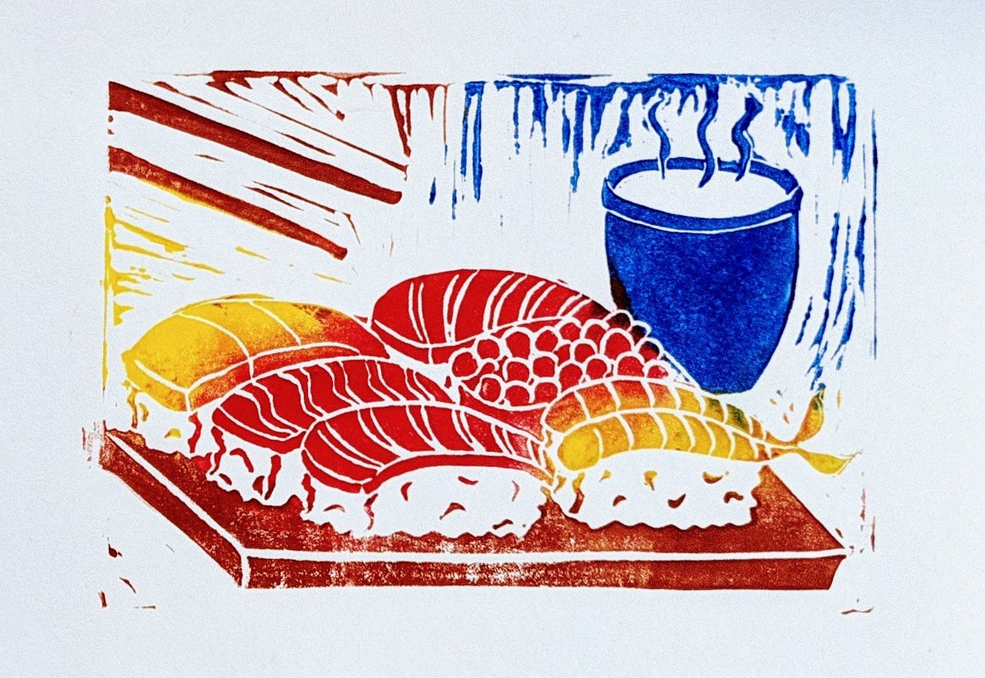 Sushi, linocut print