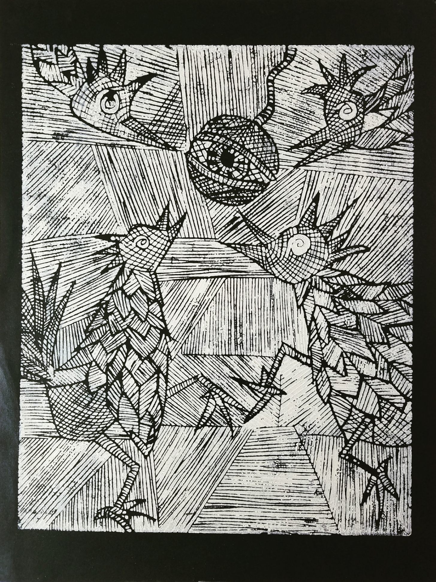 Dragon, linocut print