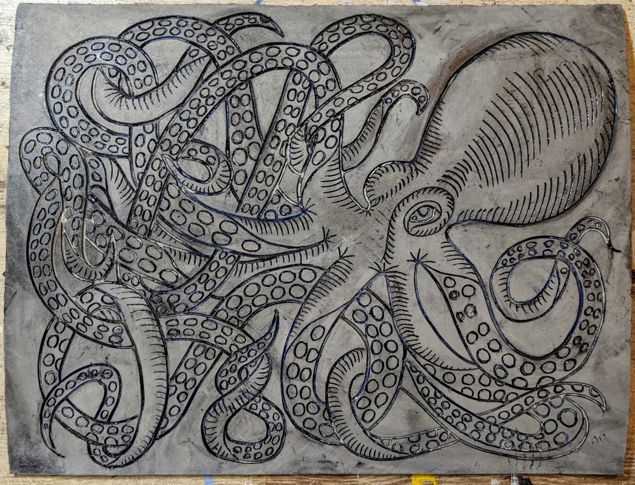 Octopus (plate), linocut