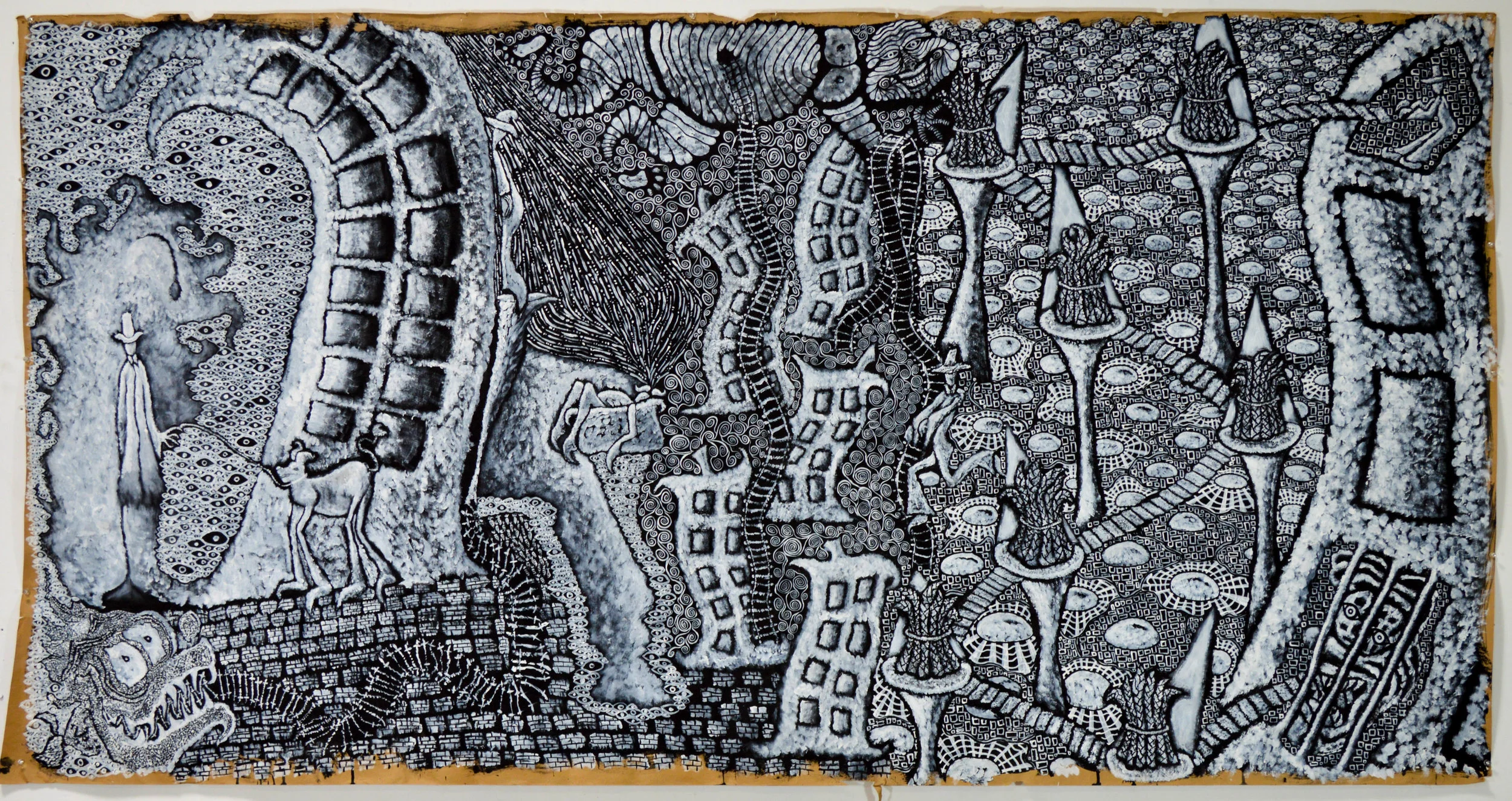 City, gesso on paper, 48 x 93 inches