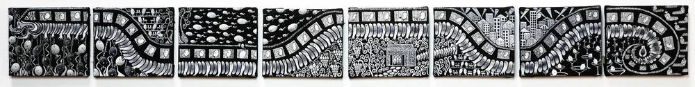 Transport, gesso on canvas, 8 – 6 x 7 inch panels